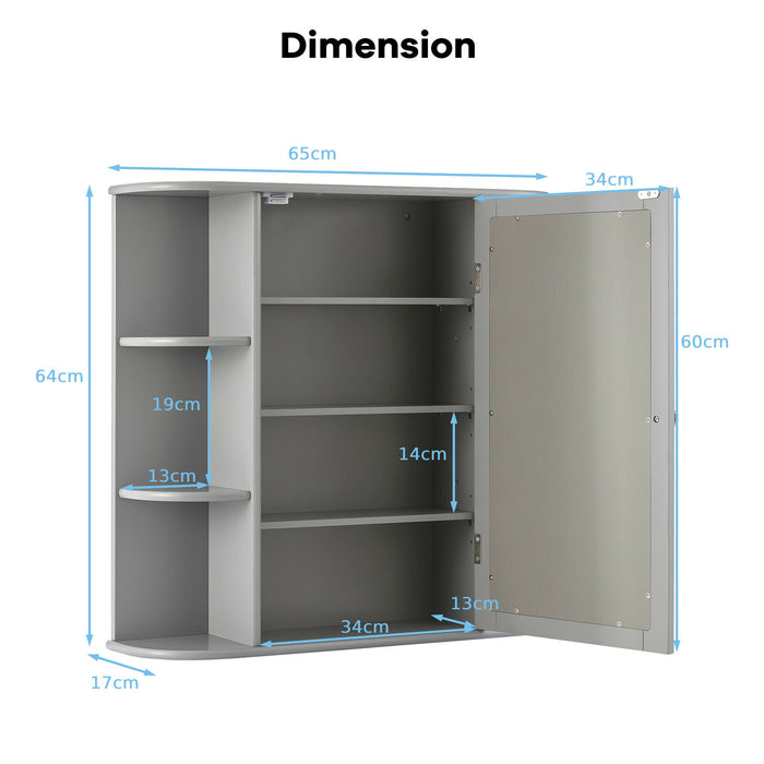 Grey 3-Tier Mirrored Cabinet - Wall Mounted Storage Solution for Bathroom - Ideal for Organizing Toiletries and Bathroom Essentials
