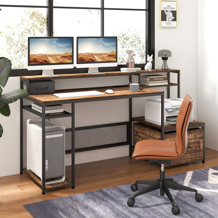 170 CM Computer Desk with Monitor Stand and File Drawer-