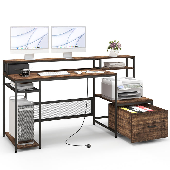 170 CM Computer Desk with Monitor Stand and File Drawer-