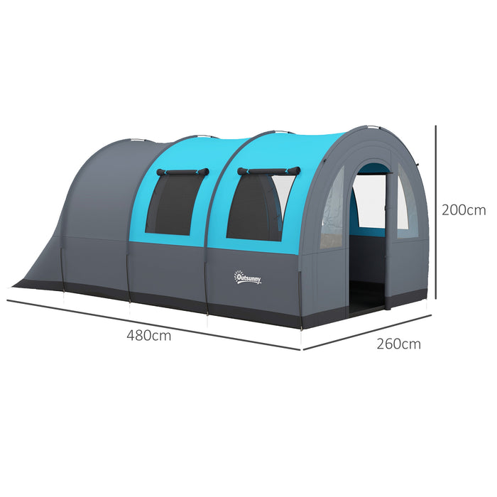 3000mm Waterproof Family Camping Tent - Spacious 5-6 Person Shelter with Separate Living and Sleeping Areas - Ideal for Outdoor Adventures with Carry Bag, Grey and Blue