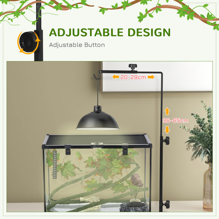 Reptile Lamp Stand with Adjustable Height/Length - Convenient Hook and Sturdy Base in Black - Ideal for Terrarium Lighting Setups