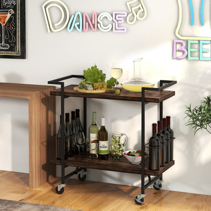 Home Bar Cart - 2-Tier Design with Lockable Wheels and Guardrail - Ideal for Hosting and Entertaining at Home