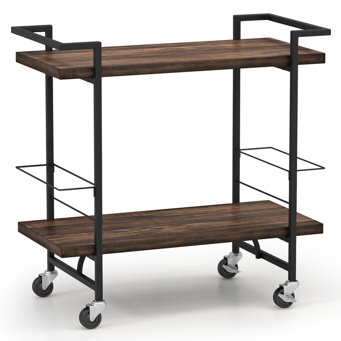 Home Bar Cart - 2-Tier Design with Lockable Wheels and Guardrail - Ideal for Hosting and Entertaining at Home