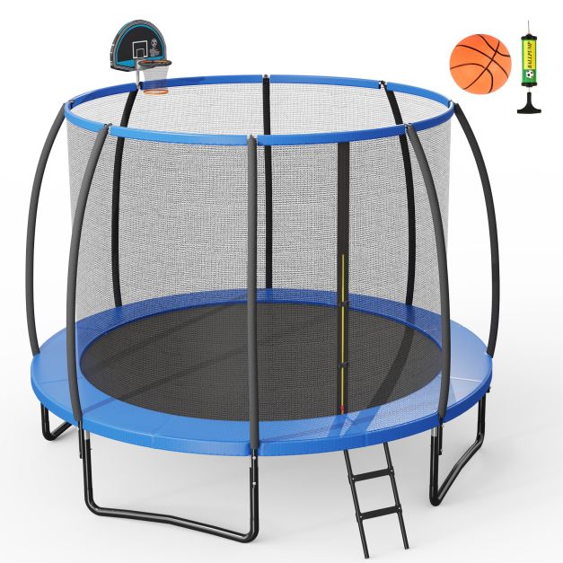 Trampoline 370cm Model - With Bounce and Shoot Basketball Hoop, Safety Enclosure Net - Perfect Entertainment and Exercise for Kids and Adults