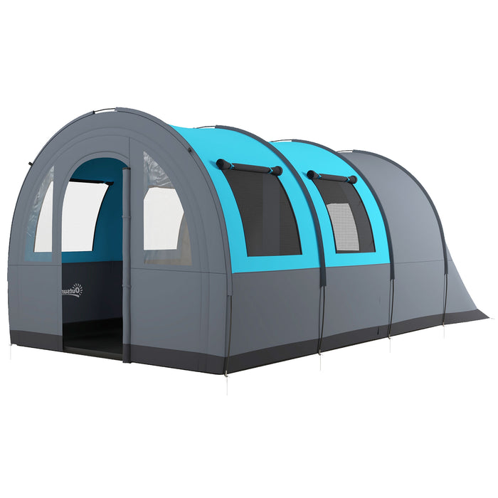 3000mm Waterproof Family Camping Tent - Spacious 5-6 Person Shelter with Separate Living and Sleeping Areas - Ideal for Outdoor Adventures with Carry Bag, Grey and Blue