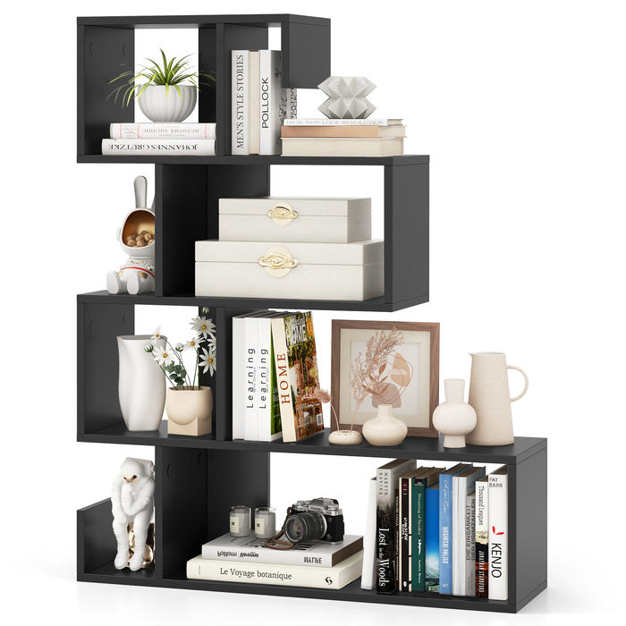 5-Tier S-Shaped Bookshelf - Open Cubes Storage & Anti-Toppling Kits, Black - Ideal for Book Lovers & Room Organizers