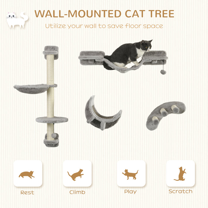 Cat Haven 4-Piece Set - Grey Wall-Mounted Furniture for Felines - Space-Saving Solutions for Cat Owners