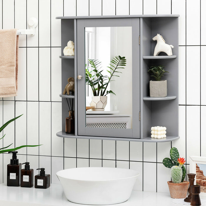 Grey 3-Tier Mirrored Cabinet - Wall Mounted Storage Solution for Bathroom - Ideal for Organizing Toiletries and Bathroom Essentials
