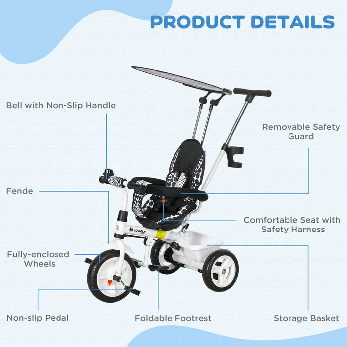 4-in-1 Kids Tricycle - Safety Features with 5-Point Harness & Adjustable Canopy - Perfect Outdoor Ride for Toddlers & Young Children