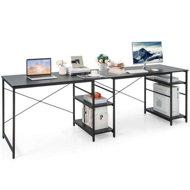 L-Shaped Industrial Wooden Desk - Equipped with Storage Shelves, Perfect for Home or Office - Ideal for Students and Work from Home Professionals