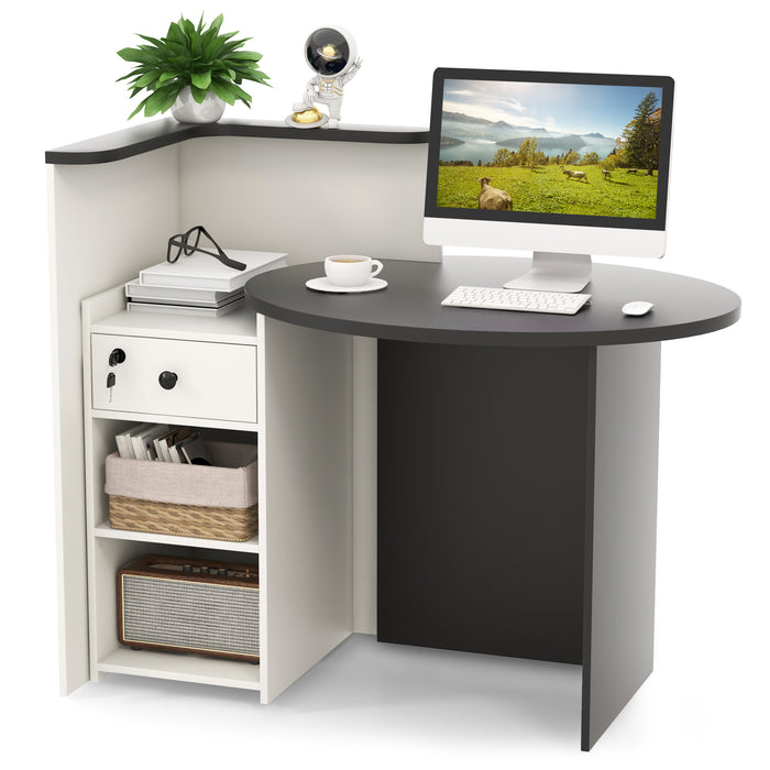 Corner Front - Reception Counter Desk with Lockable Drawer - Ideal for Offices Needing Secure Storage Solutions
