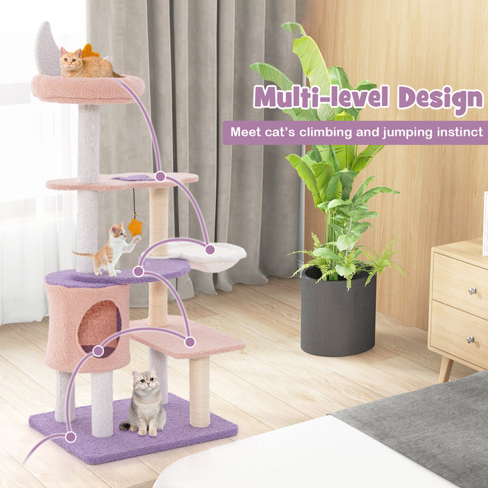 Multi-level Cute Cat Tree with Sisal Covered Scratching Posts and Condo-