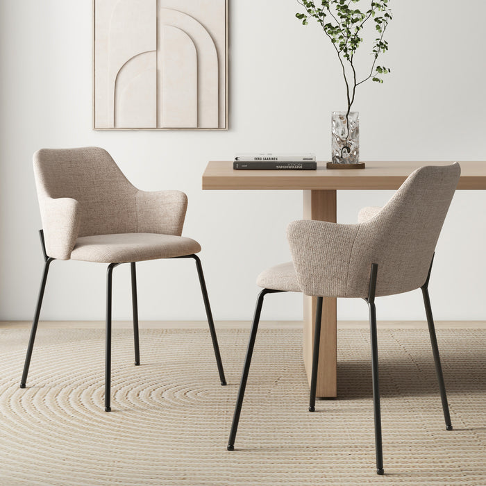 Set of 2 Dining Chairs - Upholstered Accent Furniture with Curved Backrest in Beige - Ideal for Home Dining Space