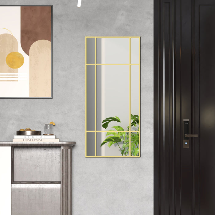 Window Style Gold-Tone Vanity Mirror - Rectangular 110 x 50cm Metal Framed Decorative Wall Mirror - Enhances Living Room, Bedroom & Entryway Decor