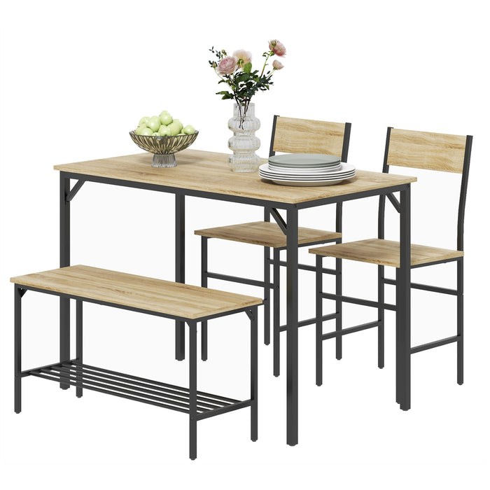 Contemporary 4-Piece Dining Set - Includes Table, Comfortable Chairs & Bench - Ideal for Family Meals and Gatherings