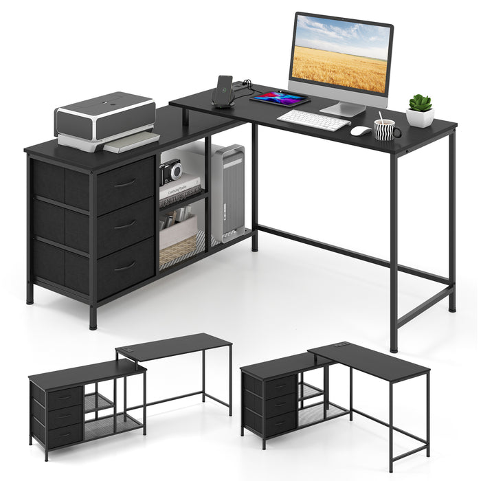 L-Shaped Desk for Computers - Includes Shelves, Drawers, and Built-in Charging Station - Perfect for Home Office or Student Workstations