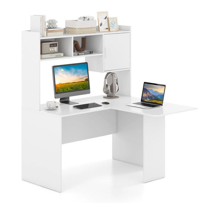 L-Shaped Desk Model 101 - Desk with Open Storage Hutch and Shelves Cabinet - Ideal for Home Office and Space Savvy Buyers