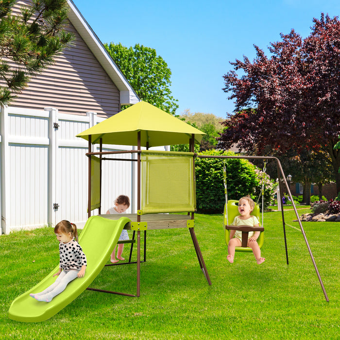 4-in-1 Swing Set - Height Adjustable Baby Seat, Metal Stand and Ground Stakes - Perfect Play Equipment for Kids' Outdoor Fun