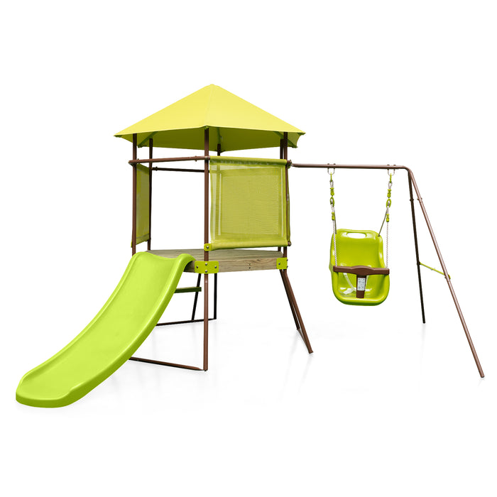 4-in-1 Swing Set - Height Adjustable Baby Seat, Metal Stand and Ground Stakes - Perfect Play Equipment for Kids' Outdoor Fun