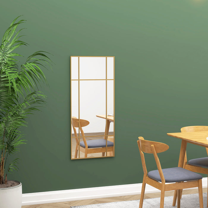 Window Style Gold-Tone Vanity Mirror - Rectangular 110 x 50cm Metal Framed Decorative Wall Mirror - Enhances Living Room, Bedroom & Entryway Decor
