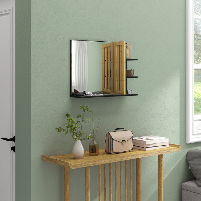 Modern Wall-mounted Makeup Vanity Mirror - Bathroom Mirror with Integrated 4-Tier Storage Shelves - Space-Saving Solution for Makeup & Toiletries Organizing