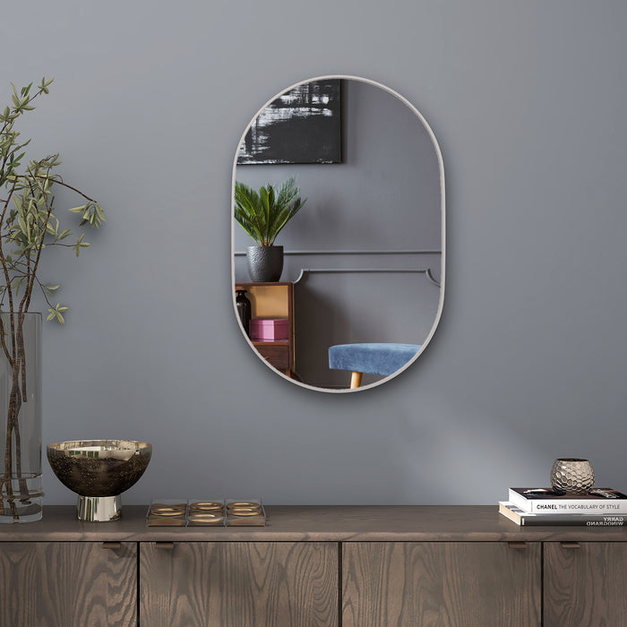 Modern Oval Wall-Mounted Mirror - Aluminum-Framed Vanity Mirror for Bathroom or Living Room, 60x90 cm - Versatile Hanging Options, Silver Finish for Entryways and Home Decor