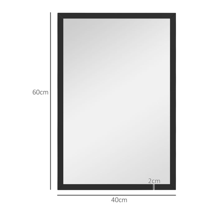 Bathroom Wall Mirror 60x40cm - Contemporary Black Frame, Easy Mount for Living Room, Bedroom, Hallway - Enhances Room Ambiance & Space Perception