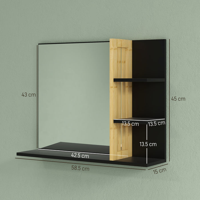 Modern Wall-mounted Makeup Vanity Mirror - Bathroom Mirror with Integrated 4-Tier Storage Shelves - Space-Saving Solution for Makeup & Toiletries Organizing