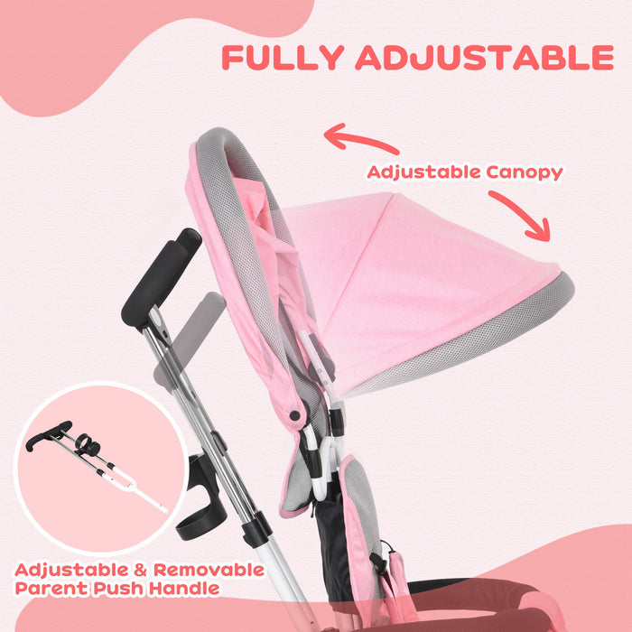 4-in-1 Kids Trike with Push Handle - Versatile Toddler Bike with Canopy, Safety Belt, Storage, Footrest & Brake - Perfect for 1-5 Year Olds Outdoor Fun