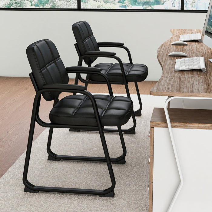 Waiting Room Chairs, Set of 2 - Black Metal Frame with Comfortable Padded Armrests - Ideal for Reception Areas and Offices