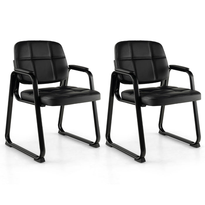 Waiting Room Chairs, Set of 2 - Black Metal Frame with Comfortable Padded Armrests - Ideal for Reception Areas and Offices