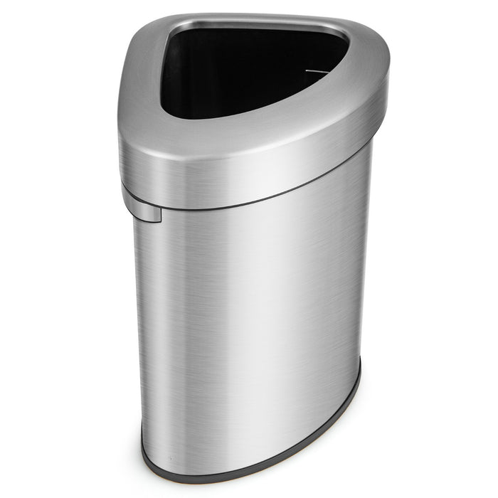 60L Stainless Steel Trash Bin - Corner Design with Lid and Anti-Slip Bottom in Silver - Ideal for Maximizing Space and Keeping Areas Clean