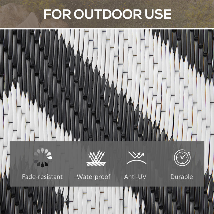Outdoor Reversible Rug - 152 x 243 cm Black & White Plastic Straw Mat - Ideal for RV Camping, Garden, Deck, and Indoor Picnic