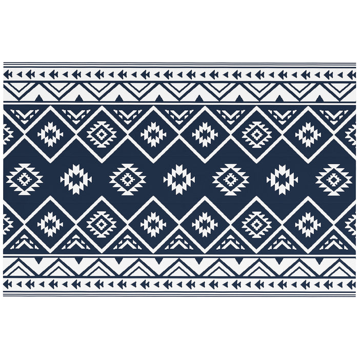 Reversible RV Outdoor Rug - Durable Plastic Straw Mat in Dark Blue and White, 182 x 274cm, with Carry Bag - Ideal for Camping & Patio Use