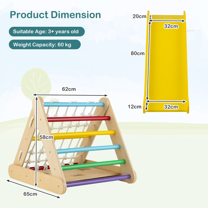 Wooden Triangle 4-in-1 Climbing Set - Features Ramp & Sliding Board, Colourful Design - Ideal Play Equipment for Kids' Active Play & Motor Skills Development