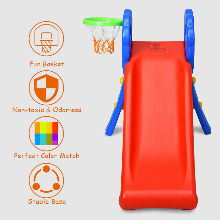 Kid's Fun-Play - Folding First Slide and Basketball Hoop Combo Set - Ideal Starter Slide for Toddlers and Young Children