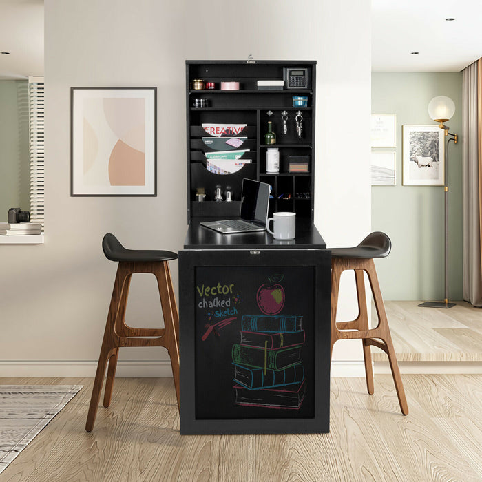 Wall-Mounted Drop-Leaf Table - Versatile Multi-Function Folding Design with Black Chalkboard - Ideal for Space-Saving Solutions