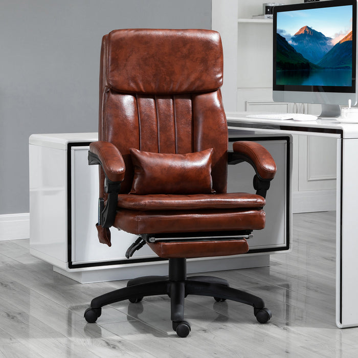 Ergonomic High Back Gaming Chair - Recliner with Footrest, 7-Point Massage, Adjustable Height, PU Leather in Brown - Perfect for Gamers and Office Workers