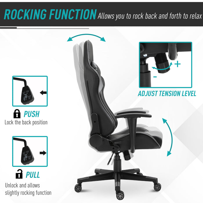High Back Racing Gaming Chair - Ergonomic Recliner, 360° Swivel, Rocking Function, Adjustable Height, Built-in Lumbar Support with Pillow - Comfortable Gaming and Home Office Use