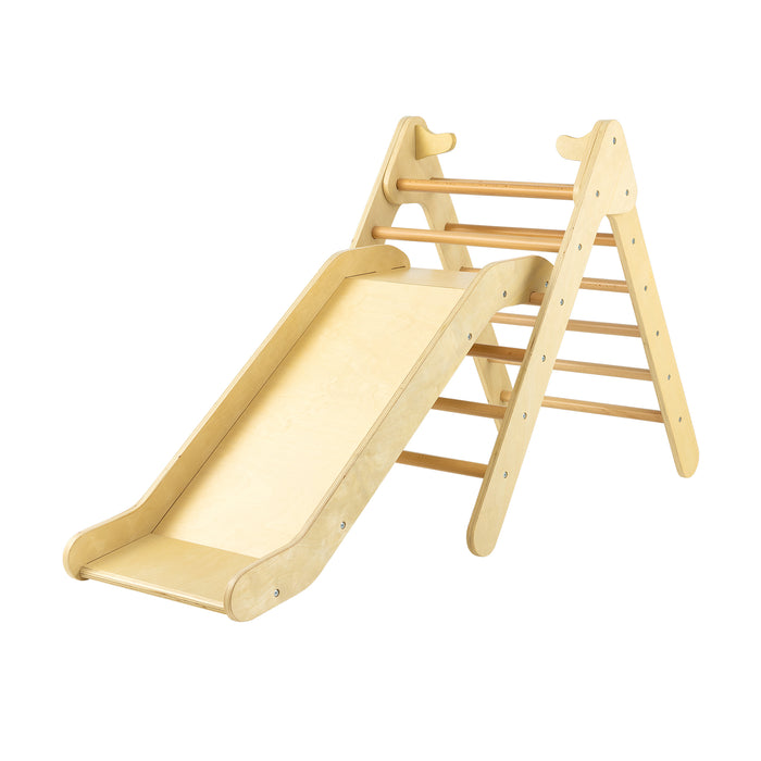 Wooden Triangle 2-in-1 Climbing Toy - Adjustable Gradient Slide in Natural Finish - Ideal for Encouraging Children's Physical Activity and Development