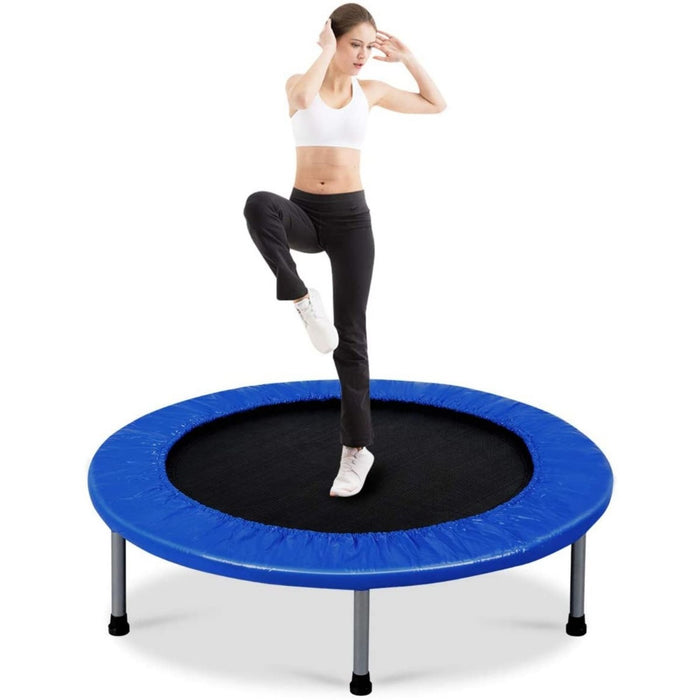Blue Mini Trampoline - Foldable, Springs Equipped and Padded Cover - Perfect for Safe Indoor and Outdoor Exercise