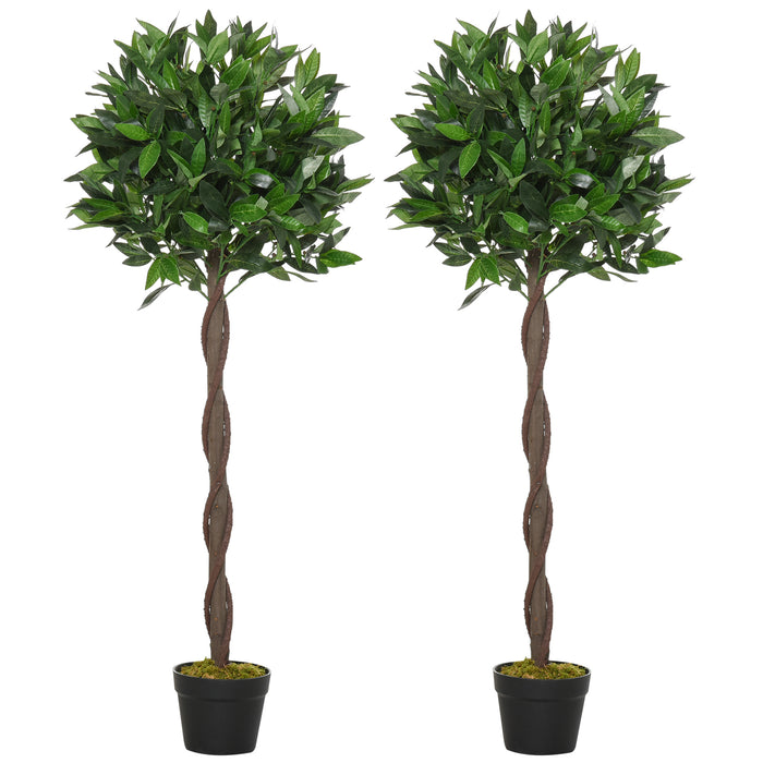 Artificial Topiary Bay Laurel Ball Trees Set - 2-Pack Indoor/Outdoor Decorative Plants with Nursery Pots, 120cm - Perfect for Home and Garden Enhancement