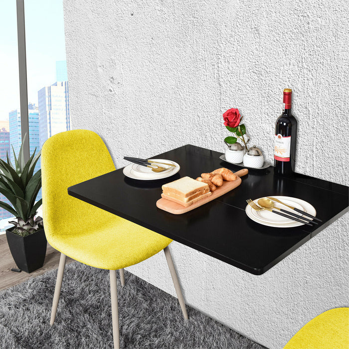Black Wooden Table - Wall-Mounted Folding Drop Leaf Design - Ideal for Space-Saving in Small Rooms or Apartments
