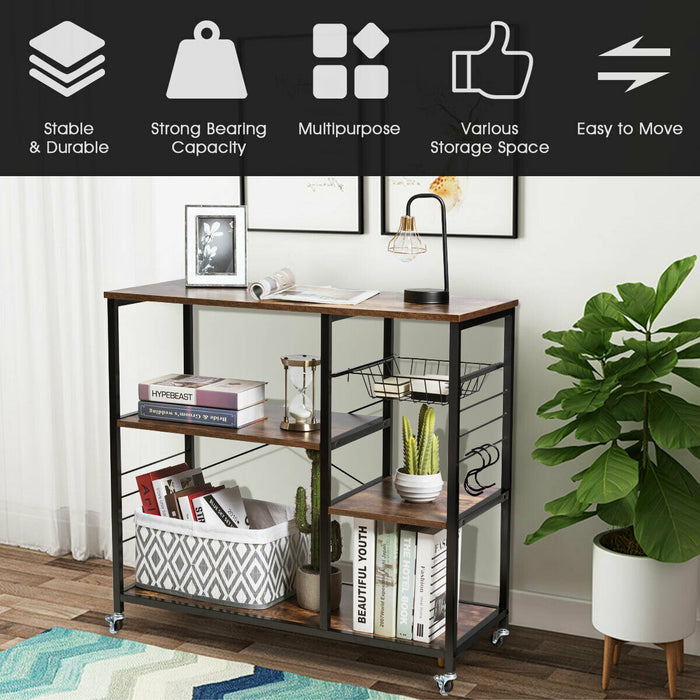 Industrial Style Storage Unit - Mobile and Lockable Wheels with Basket Feature - Ideal for Space-Saving Organization Solutions