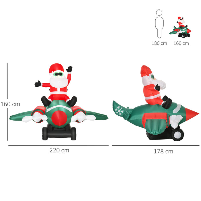 Inflatable Santa Claus in Airplane with LED Lights - 1.6m Tall Blow Up Holiday Decor for Yard & Garden - Festive Outdoor Display for Christmas Party