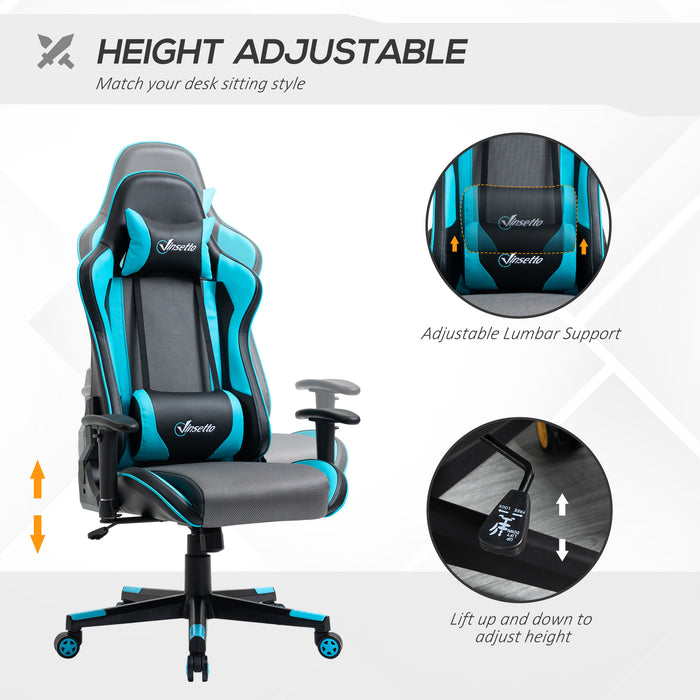 Ergonomic Racing Gaming Chair - High Back Adjustable Swivel Office Desk Chair with Headrest, Sky Blue - Ideal for Gamers & Comfortable Work Sessions