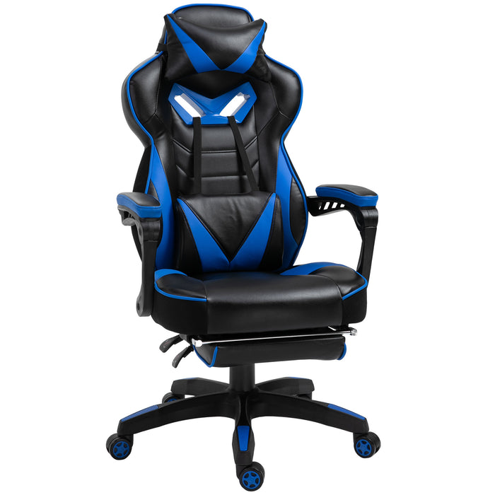 Ergonomic Adjustable Gaming Chair with Retractable Footrest - Racing Style Office Desk Chair with Headrest and Lumbar Support, Rolling Recliner - Comfortable Seating for Gamers and Desk Work