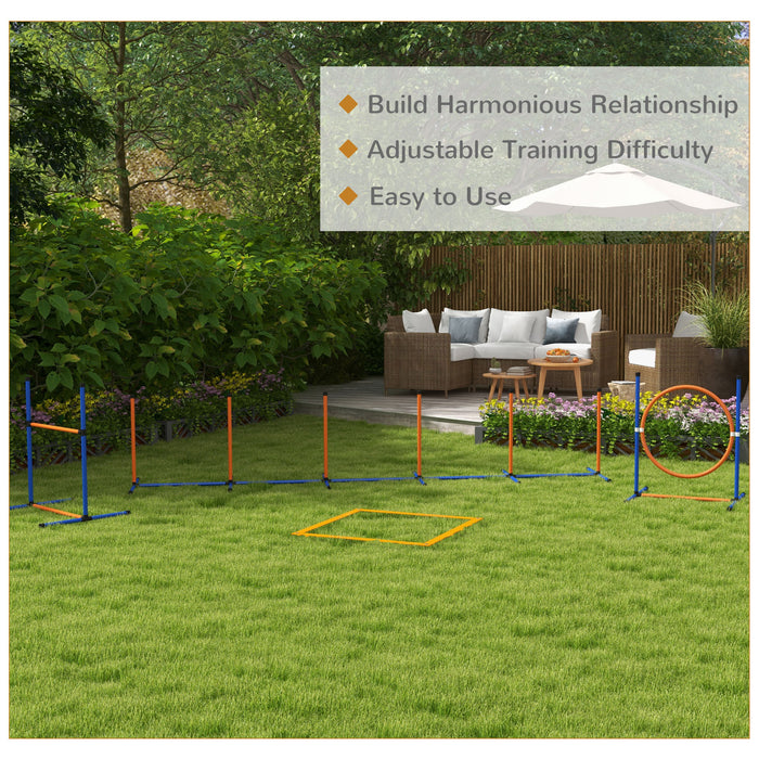 Dog Agility Training Kit - 5-Piece Set with Weave Poles, Jump Ring, Hurdle, Pause Box, Carry Bag in Orange - Ideal for Active Dogs and Handlers