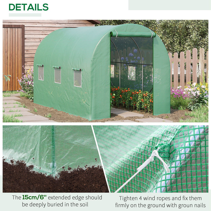 Polytunnel Greenhouse 3.5x2x2m - Steel Frame Walk-In Tent with PE Cover, Roll Up Door, 6 Ventilated Windows - Ideal for Growing Plants & Vegetables