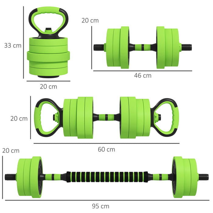 Adjustable 4-in-1 Weightlifting Set - Dumbbell, Barbell, Kettlebell, Push-Up Stand Combo - Versatile 20KG Free Weights for Comprehensive Home Gym Training